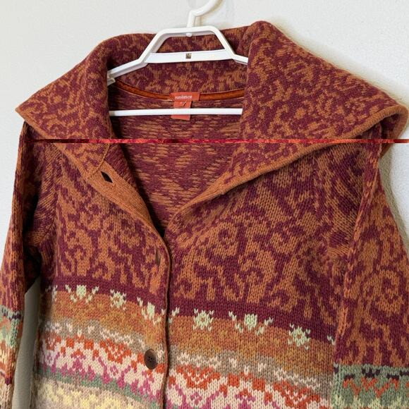 Sundance Fair Isle Sweater Cardigan Womens Small Multicolor Nordic Shawl Collar - Picture 2 of 7